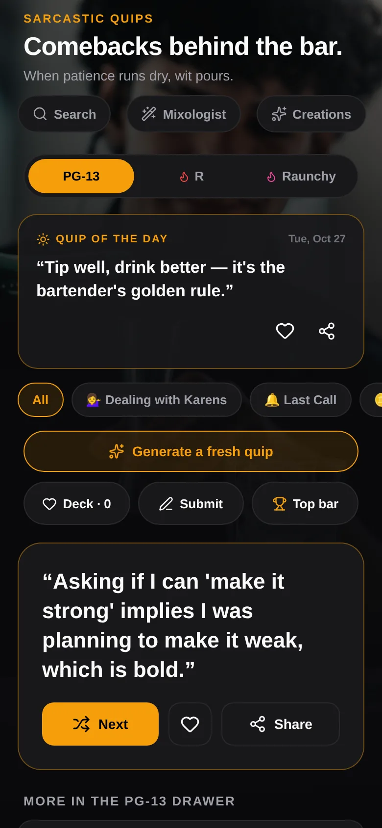 Sarcastic quips